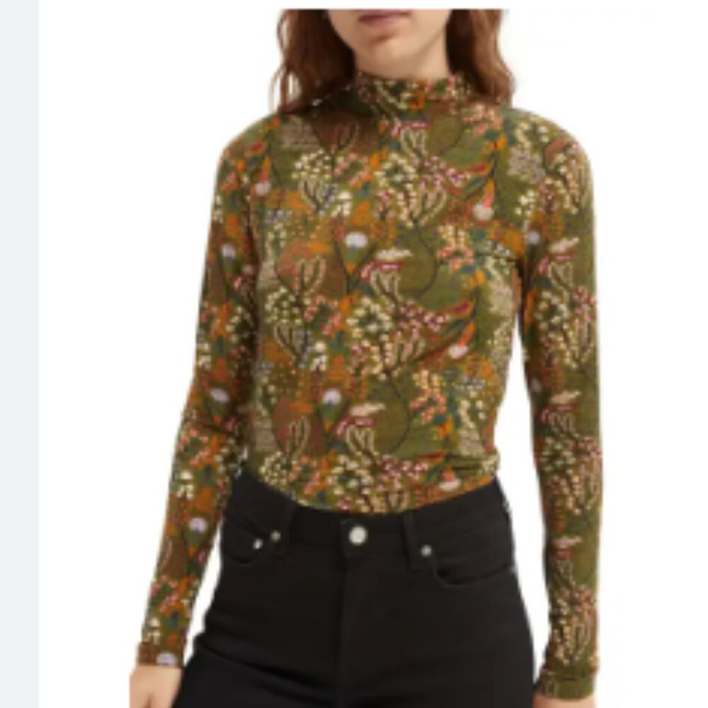 Scotch & Soda Print Organic Cotton Mock Neck Top | L